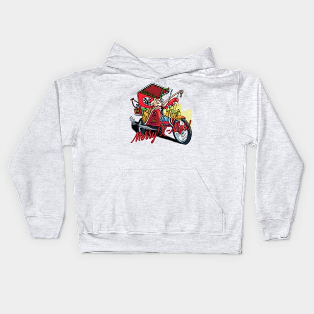 Moped Santa Kids Hoodie by FullTuckBoogie